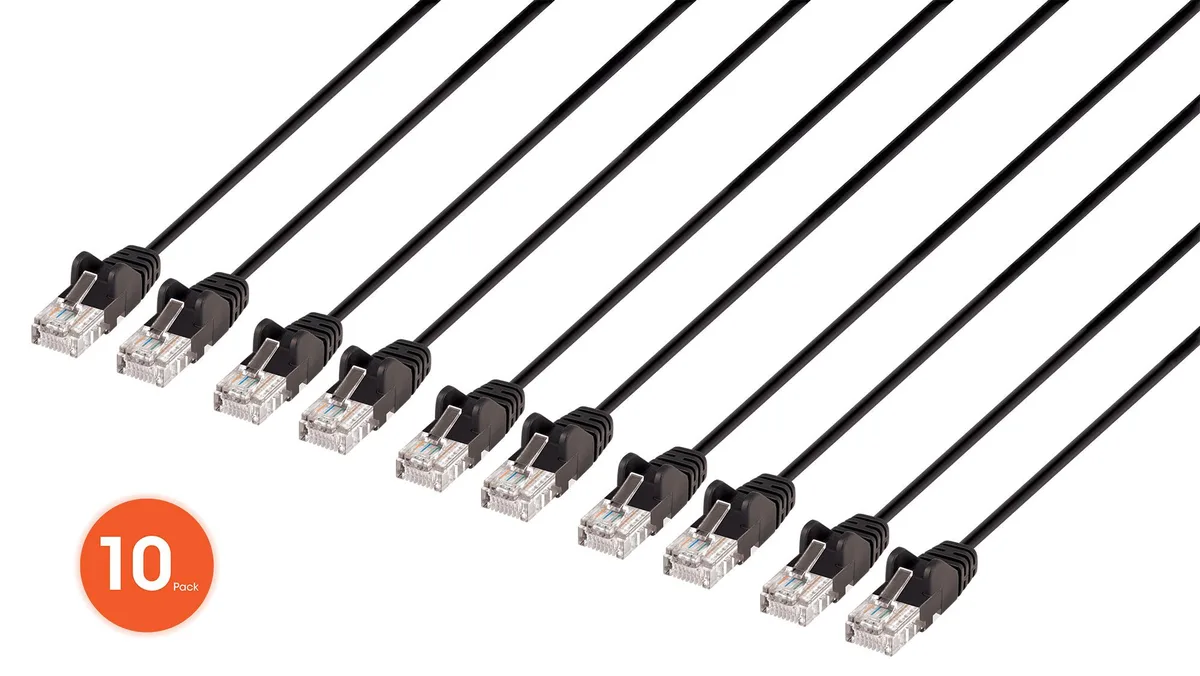 Intellinet Network Solutions Intellinet Cat6 Slim Patch Cable 1 ft Black 10-Pack 30 AWG — product photo