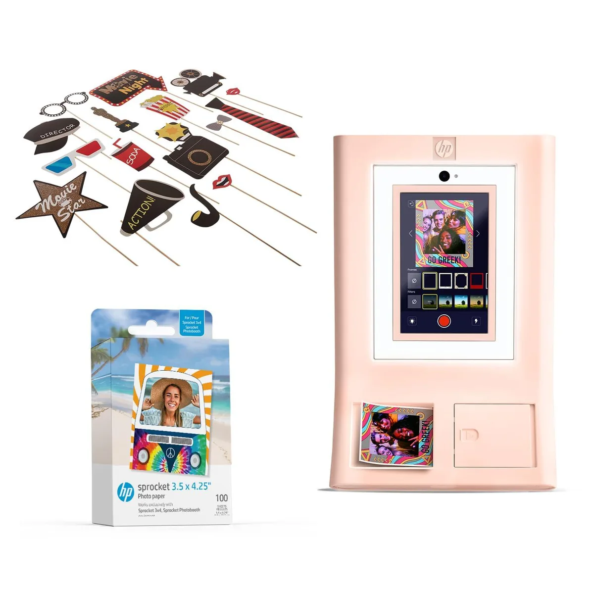 HP HP Sprocket Photo Booth Printer Pink Bundle 100 Sheets 10.1in Screen 250 Frames — product photo