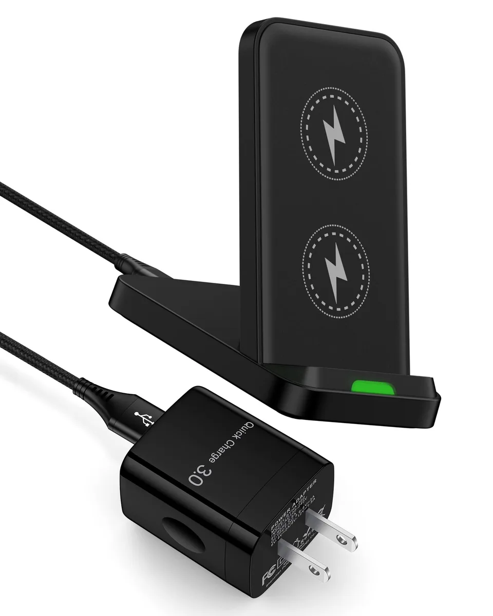 Wireless charger stand with USB-C cable and power adapter
