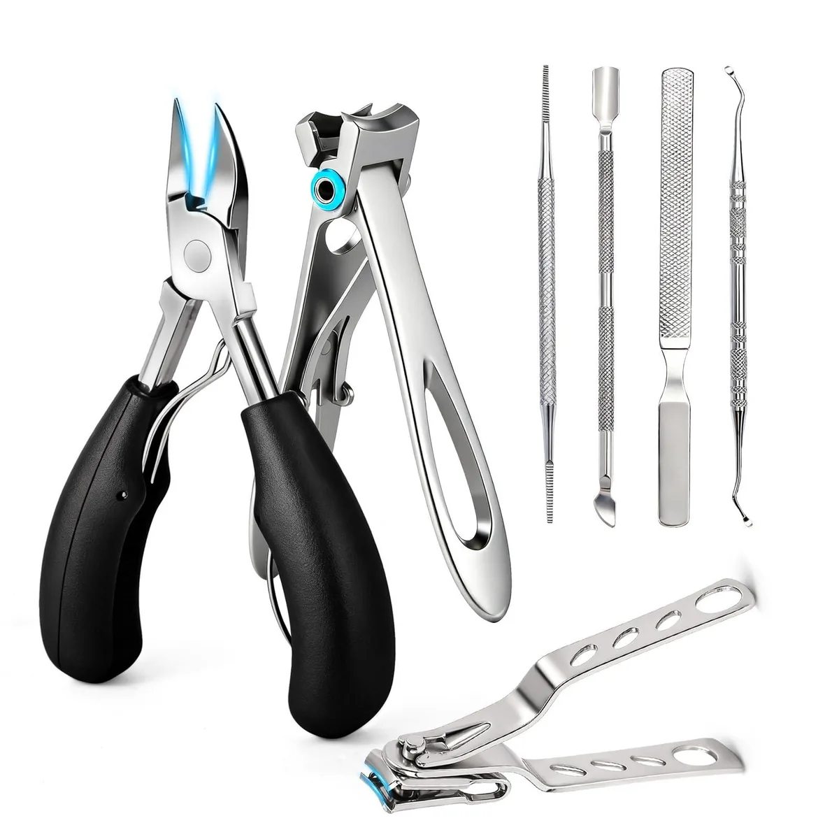 Silver stainless steel 7-piece toenail clipper kit in compact case