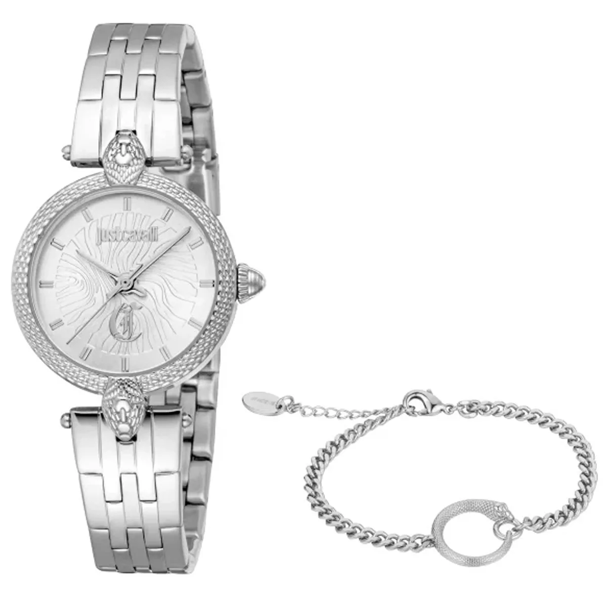 Silver stainless steel watch with matching bracelet and silver dial