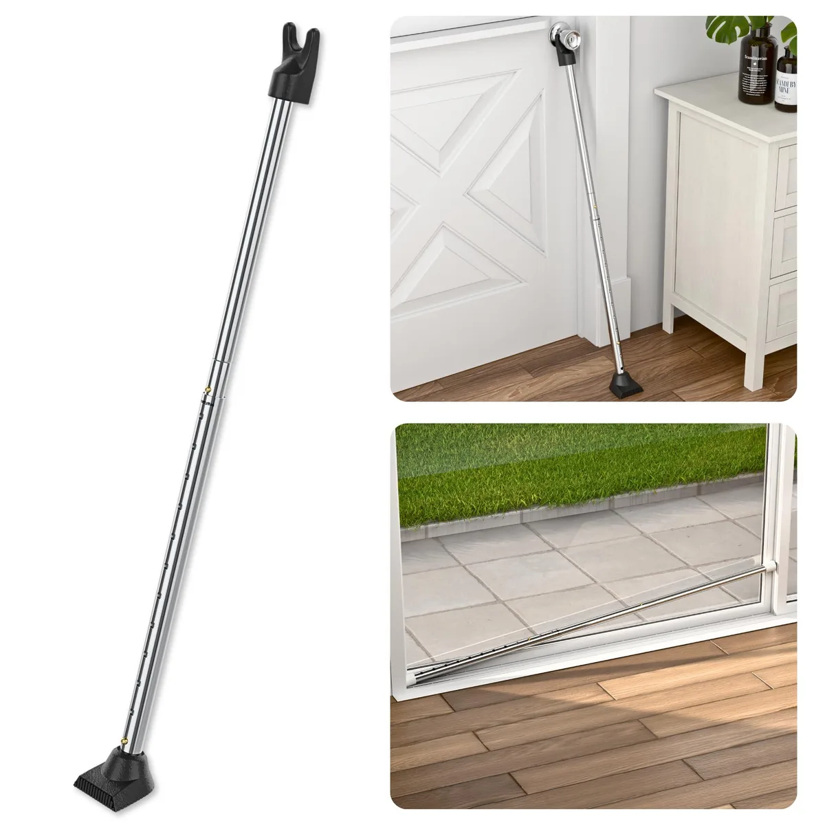 Twelve chrome adjustable iron security bars, each 16 inches long, with rubber feet and interchangeable caps