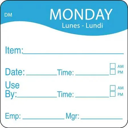 Blue square paper label printed Monday pack of 250