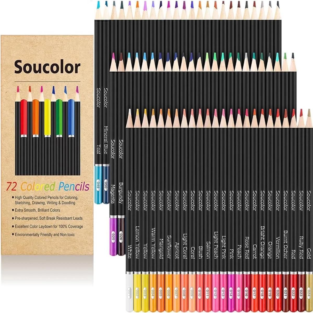 Box of 72 pre-sharpened colored pencils in wooden finish