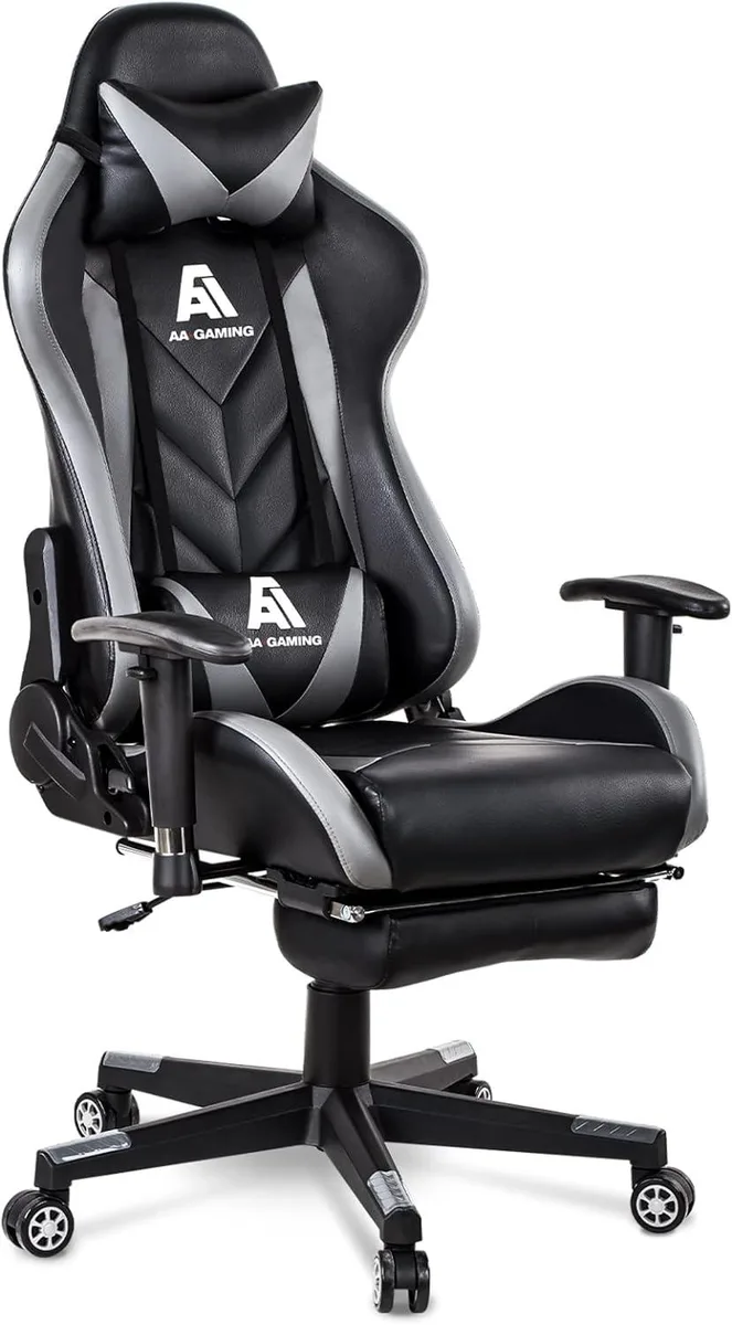 PISKEKAT PISKEKAT Grey Gaming Chair High Back Footrest Lumbar Support 300 Lbs — product photo