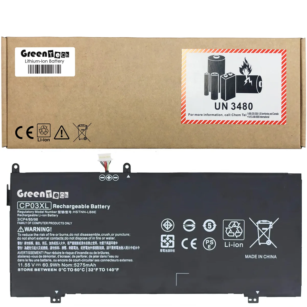 GreenTechLLC GreenTechLLC CP03XL 11.55V 60.9Wh laptop battery for HP Spectre X360 13-AE — product photo