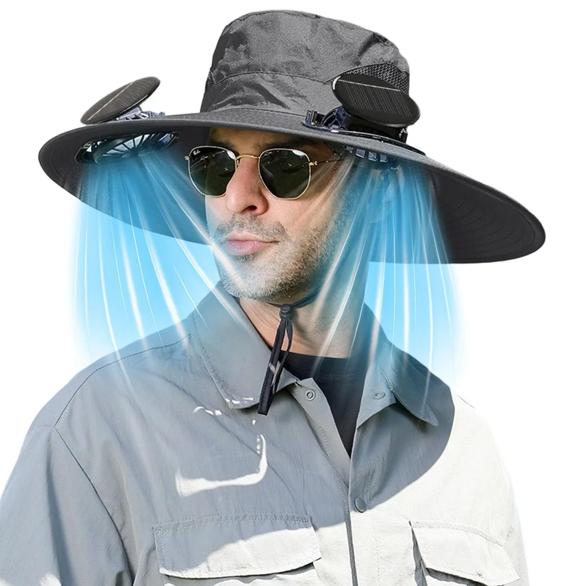  SF-01 Solar Fan Hat Black One Size 2 Fans 3-Speed USB 12oz 22-24in — product photo