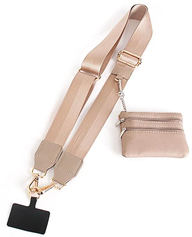 Nakedcellphone Nakedcellphone Crossbody Phone Strap with Zipper Pouch Beige — product photo