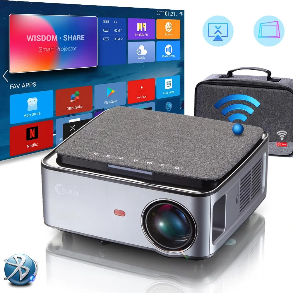 FLZEN FLZEN MXP home theater projector 1080p 7500 lumens Android 9.0 Bluetooth 5.0 — product photo