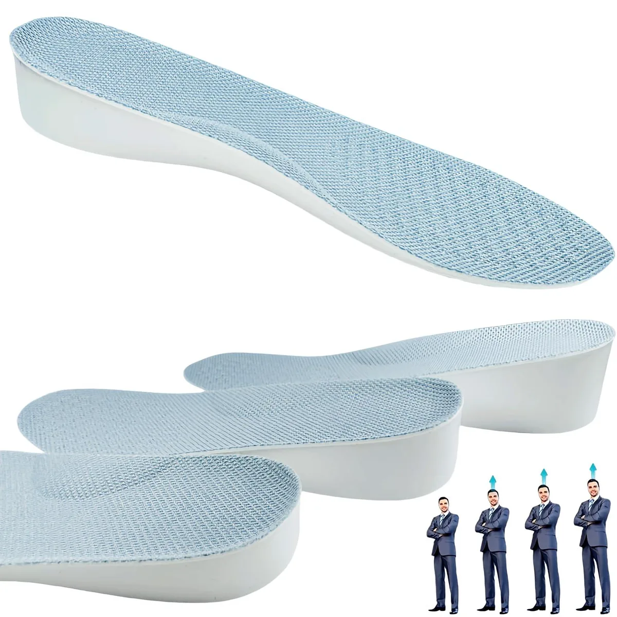 Black unisex shoe lift insole with honeycomb texture, 9.75 in long