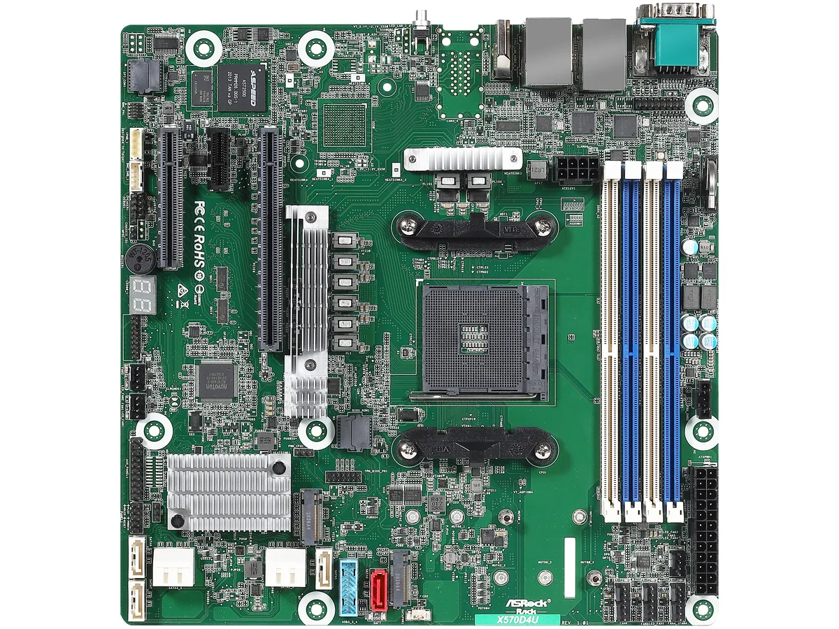 ASRock Rack ASRock Rack X570D4U micro-ATX server motherboard AM4 4×288 DDR4 3200 12 SATA 2×1GbE — product photo