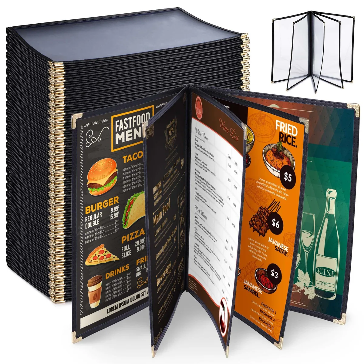 Yescom USA, Inc. Yescom USA, Inc. 26MNC031-814B5-06-30 30 Pack Menu Covers 8.5 x 14" 10 Views Black — product photo