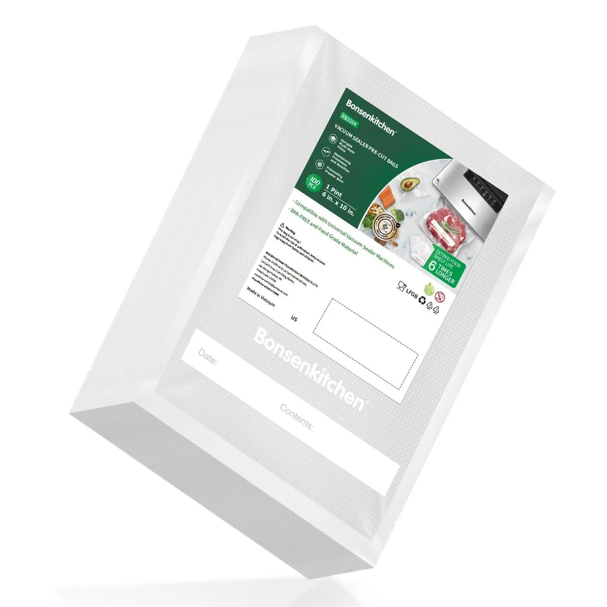  FoodSaver Vacuum Sealer Bags 100ct 6" x 10" Pint VB3204 — product photo