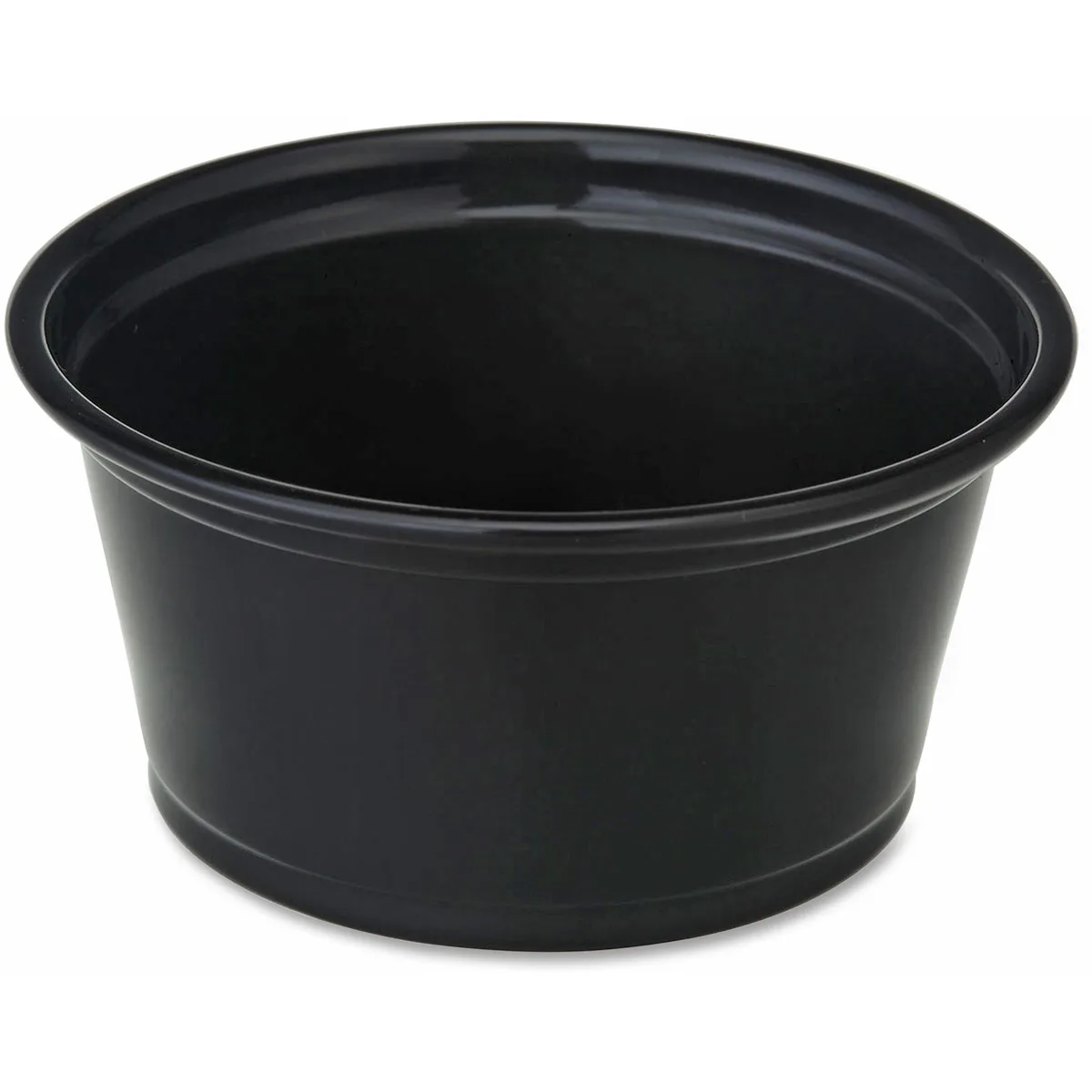 Black polystyrene portion cups in bulk packaging