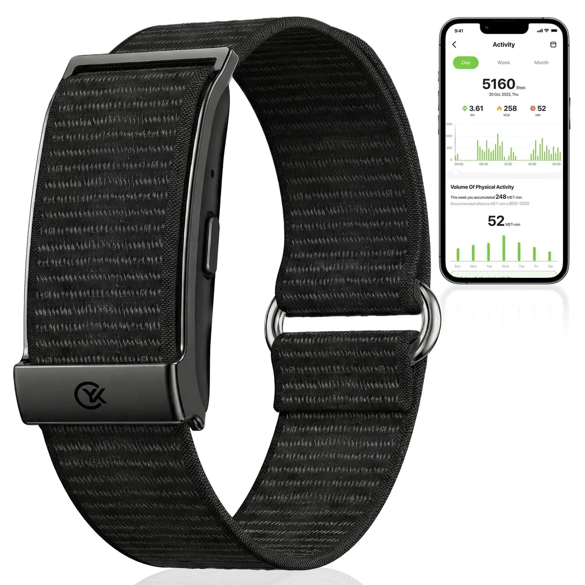 Black rectangular wristband with 1.04 inch display and black strap