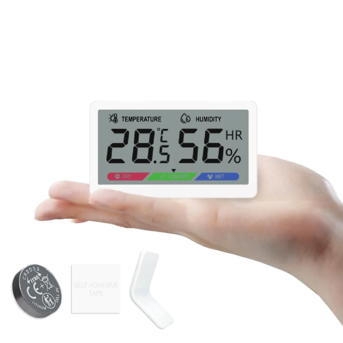 Black rectangular digital hygrometer thermometer with 3.08 inch LCD display