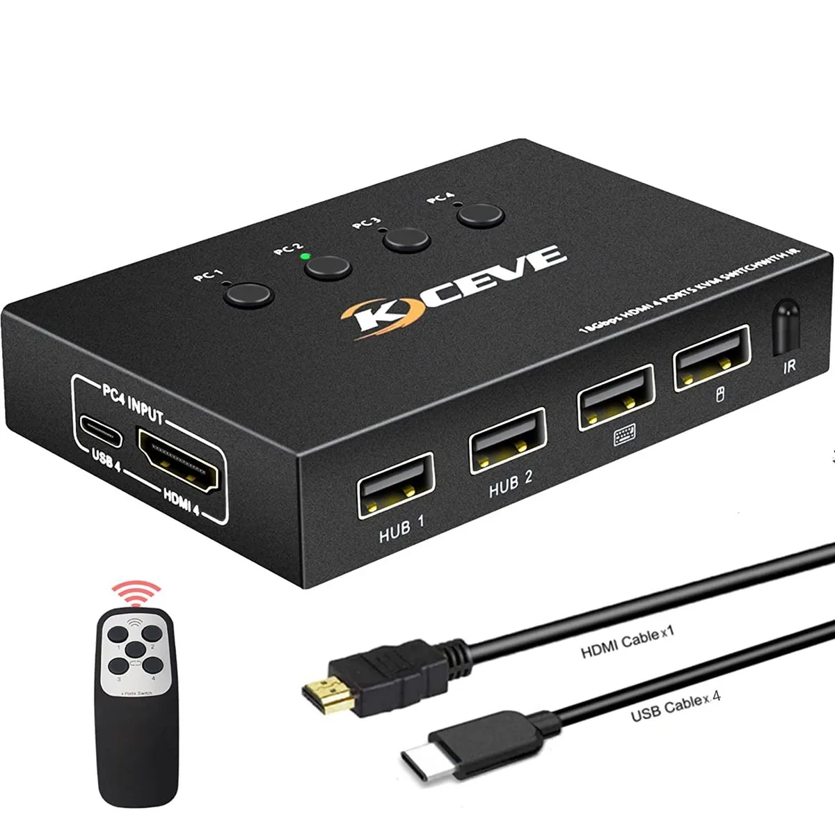 FOCUSTEC FOCUSTEC 4 Port HDMI KVM Switch 4K@60Hz with Remote — product photo
