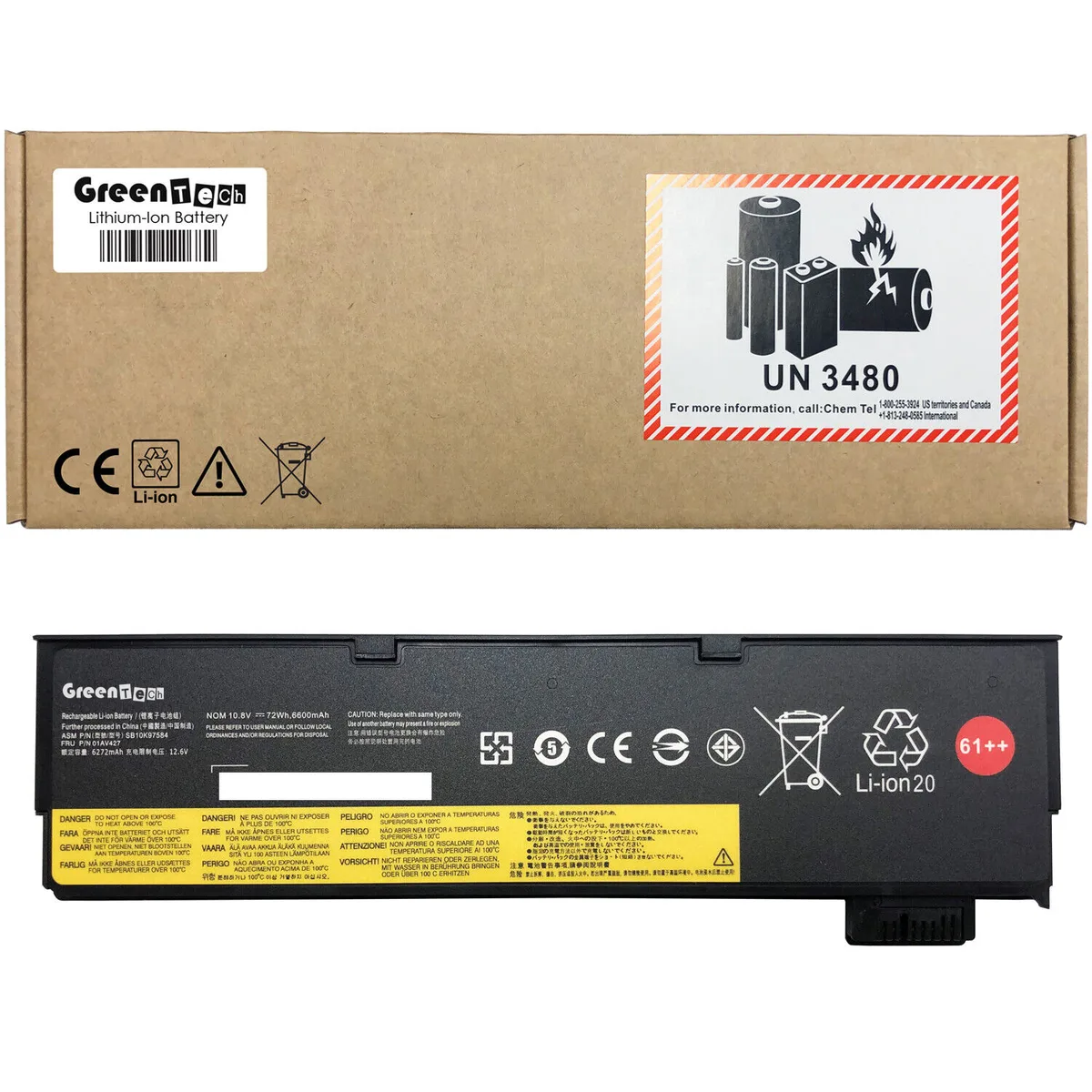 GreenTechLLC GreenTechLLC 4X50M08812 72WHR laptop battery for ThinkPad T470 T480 T570 T580 P51s P52s — product photo