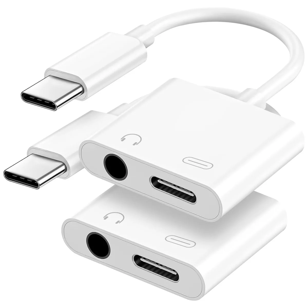  GE USB-C to 3.5mm Headphone &amp; Charging Adapter 2-Pack White — product photo