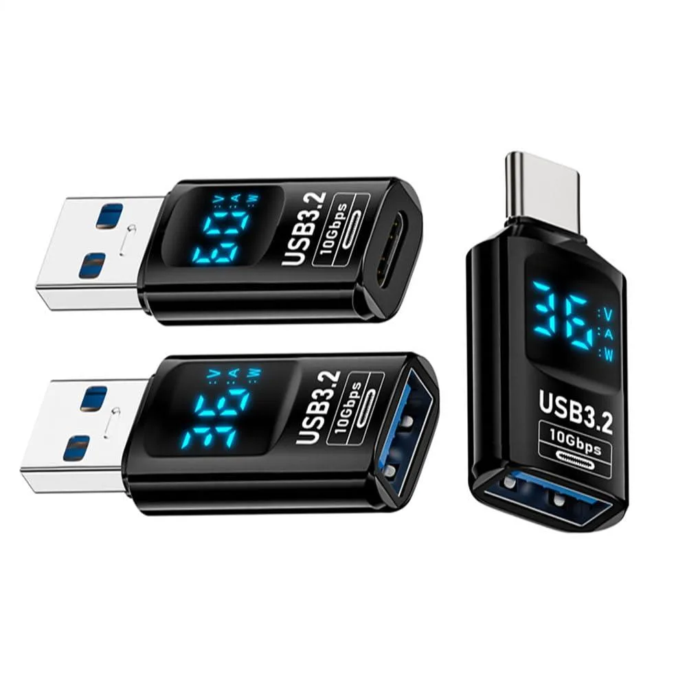 Fervit Fervit 3pc USB-C to USB-A adapter set 10Gbps 36W PD LED display — product photo