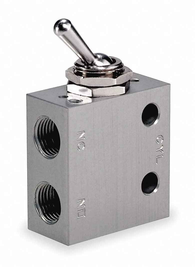 Red aluminum 3-way manual air valve toggle 1/8 NPT