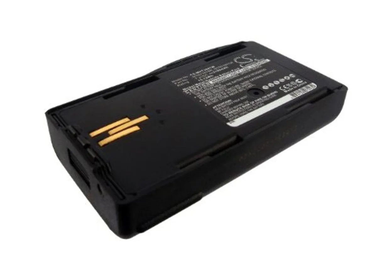 Rectangular lithium-ion battery pack with black plastic casing and gold contacts