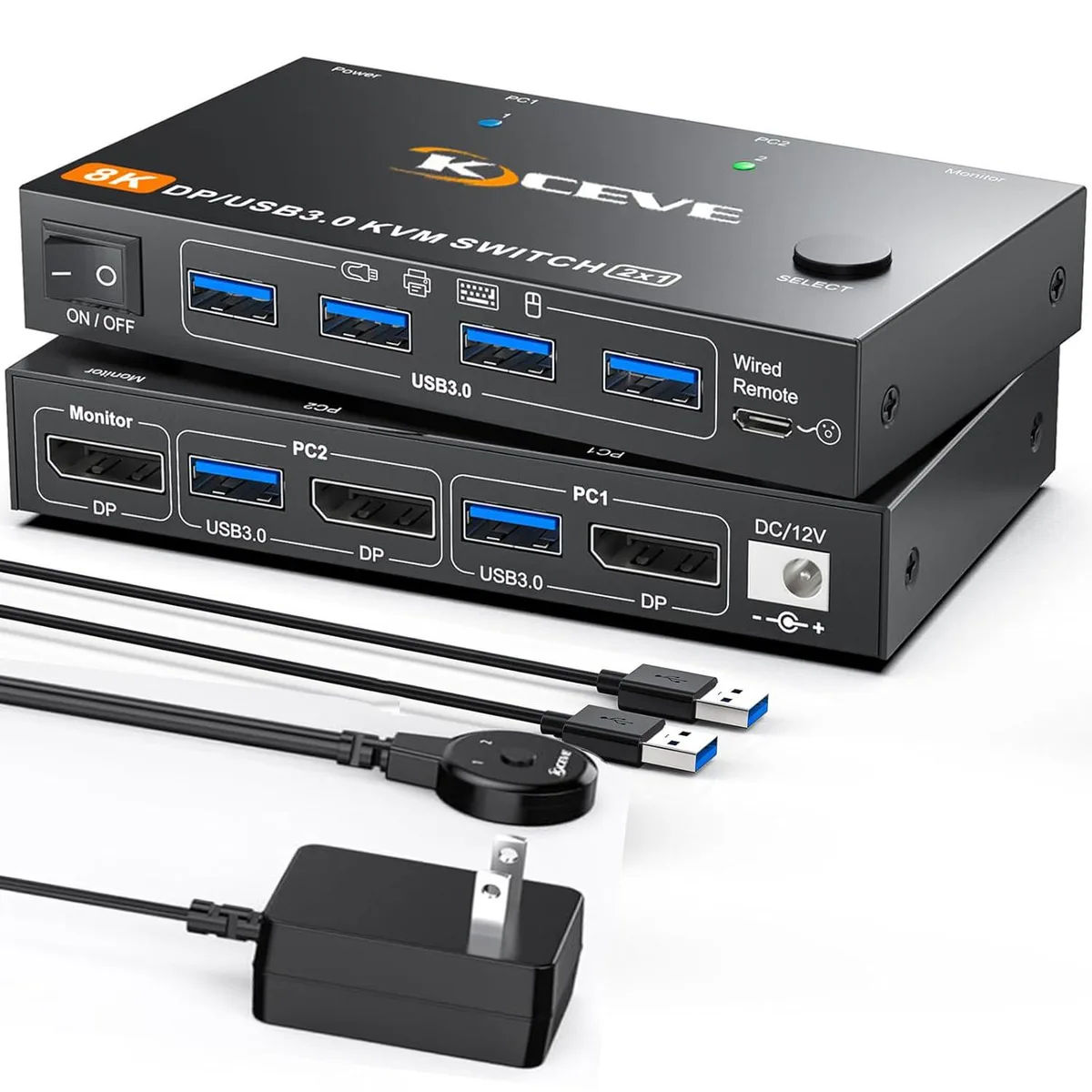 IHDAPP IHDAPP 2 Port DP KVM Switch 8K@60Hz 4K@240Hz USB 3.0 Wired Remote — product photo