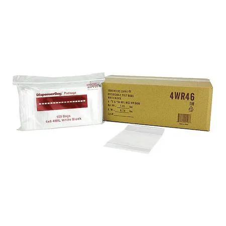 Clear reclosable polyethylene bags with zip seal, flat pack of 1000
