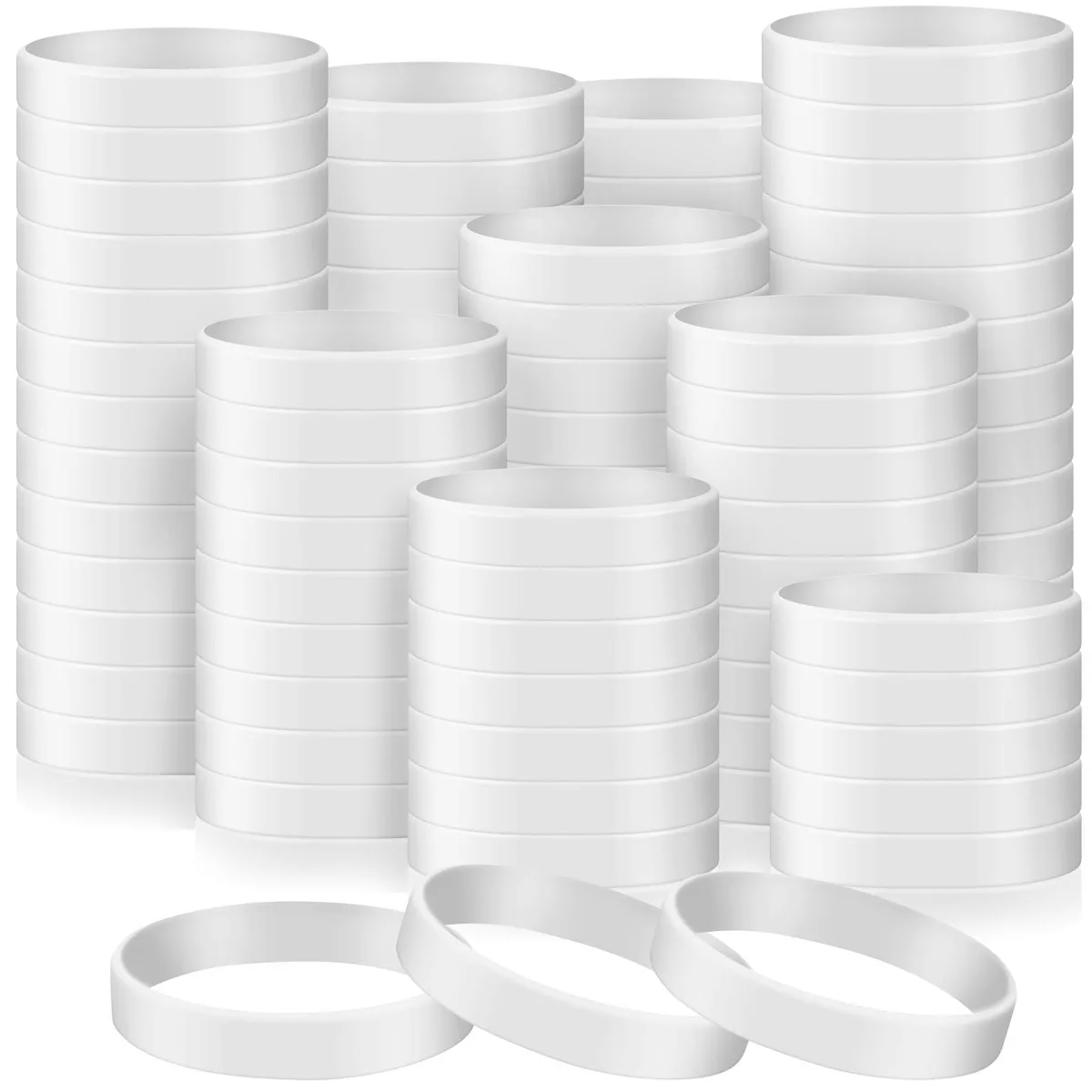  200 Piece Silicone Bracelets White 8 x .58 Inch — product photo