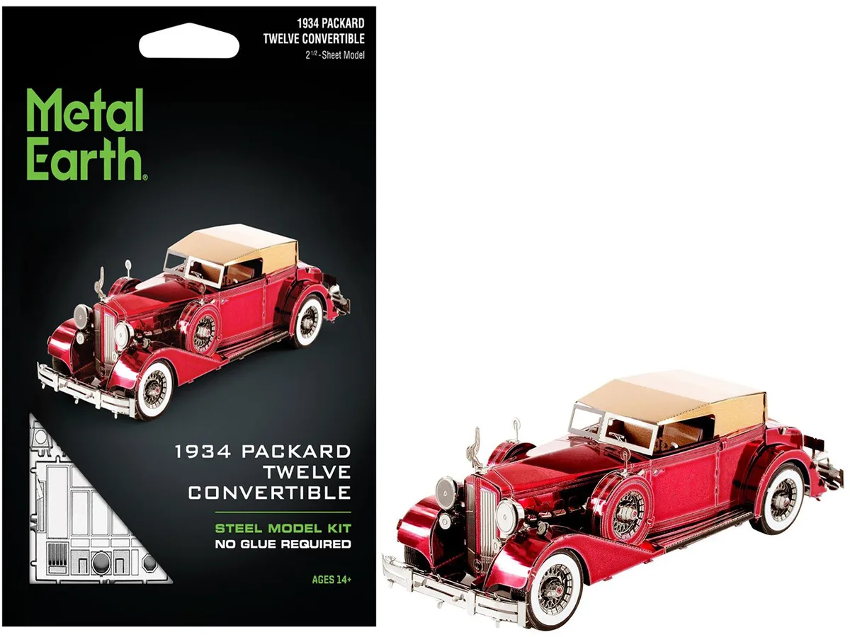 Metal Earth Metal Earth 1934 Packard Twelve Convertible Red Tan Soft Top hobby collectible — product photo
