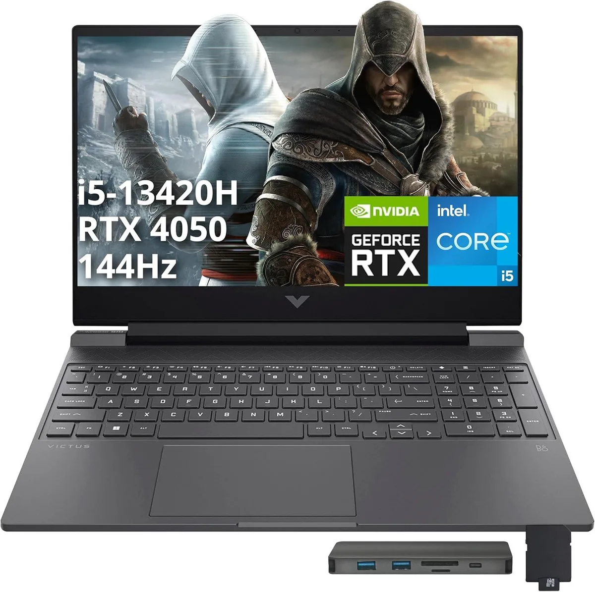 HP HP Victus 15.6" 144Hz FHD Gaming Laptop i5-13420H 64GB 2TB RTX 4050 Mica Silver 1TB Docking Set — product photo