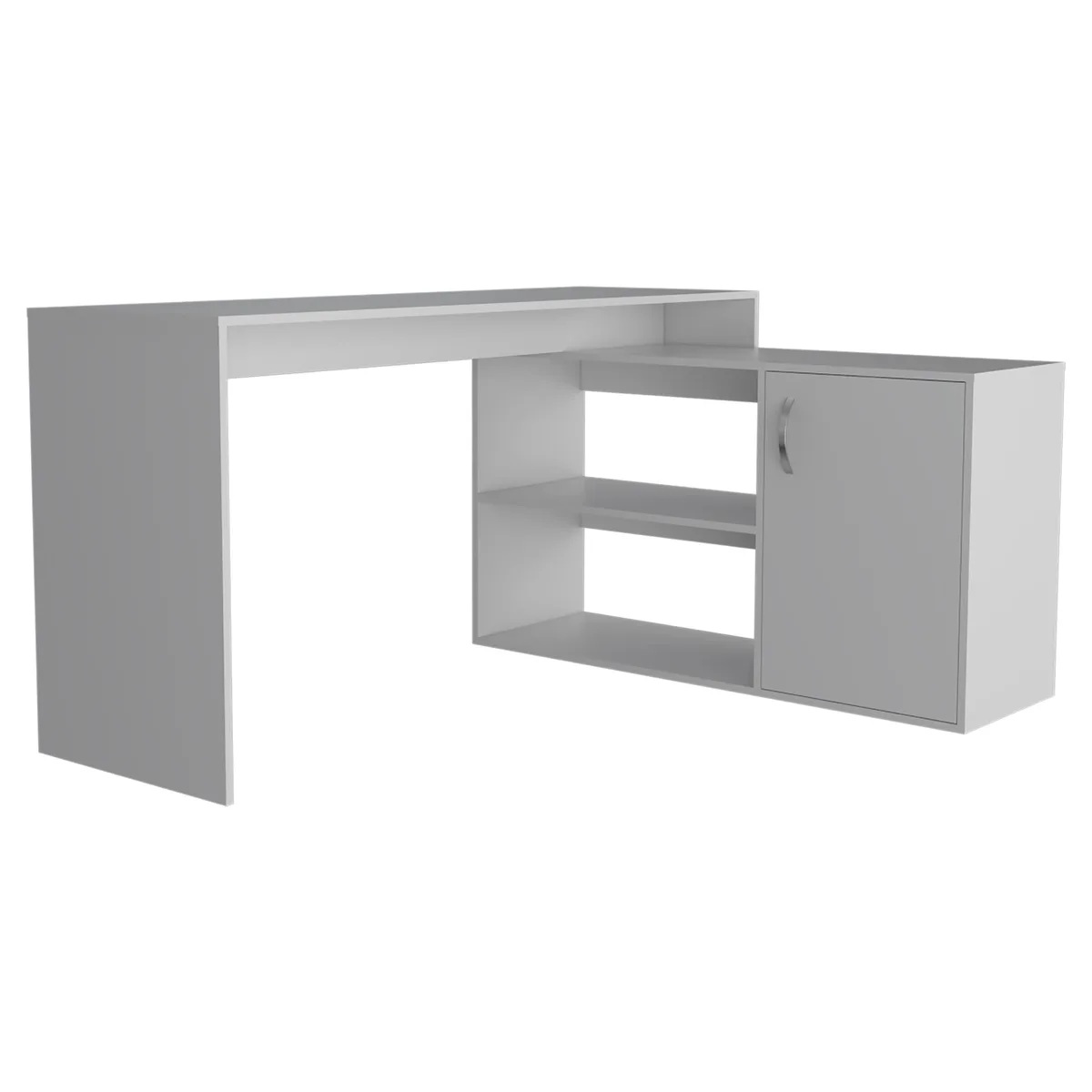FM FURNITURE FM FURNITURE Dallas L-Shaped Desk White 55-61" 2 Shelves Cabinet — product photo