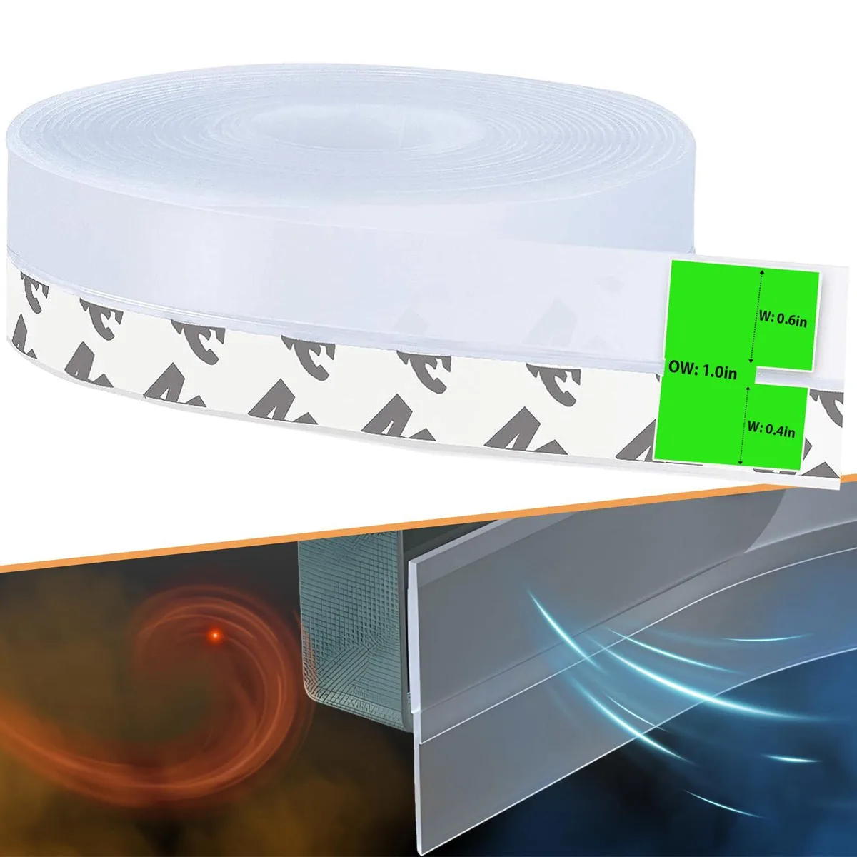 Transparent silicone seal strip roll 25mm wide 16.5ft long self-adhesive backing