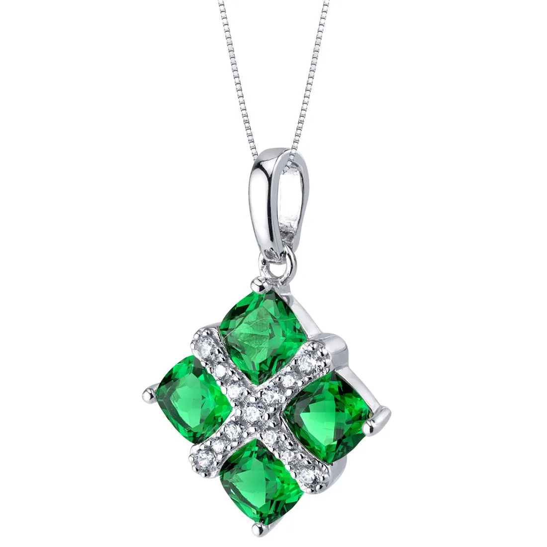 Oravo Oravo Simulated Emerald Quad Pendant Necklace Sterling Silver 18" 1.75ct .925 — product photo