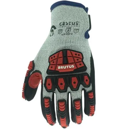 Pair of extra-large heavy-duty impact gloves with reinforced rope line, saddle area and double-dipped nitrile palm