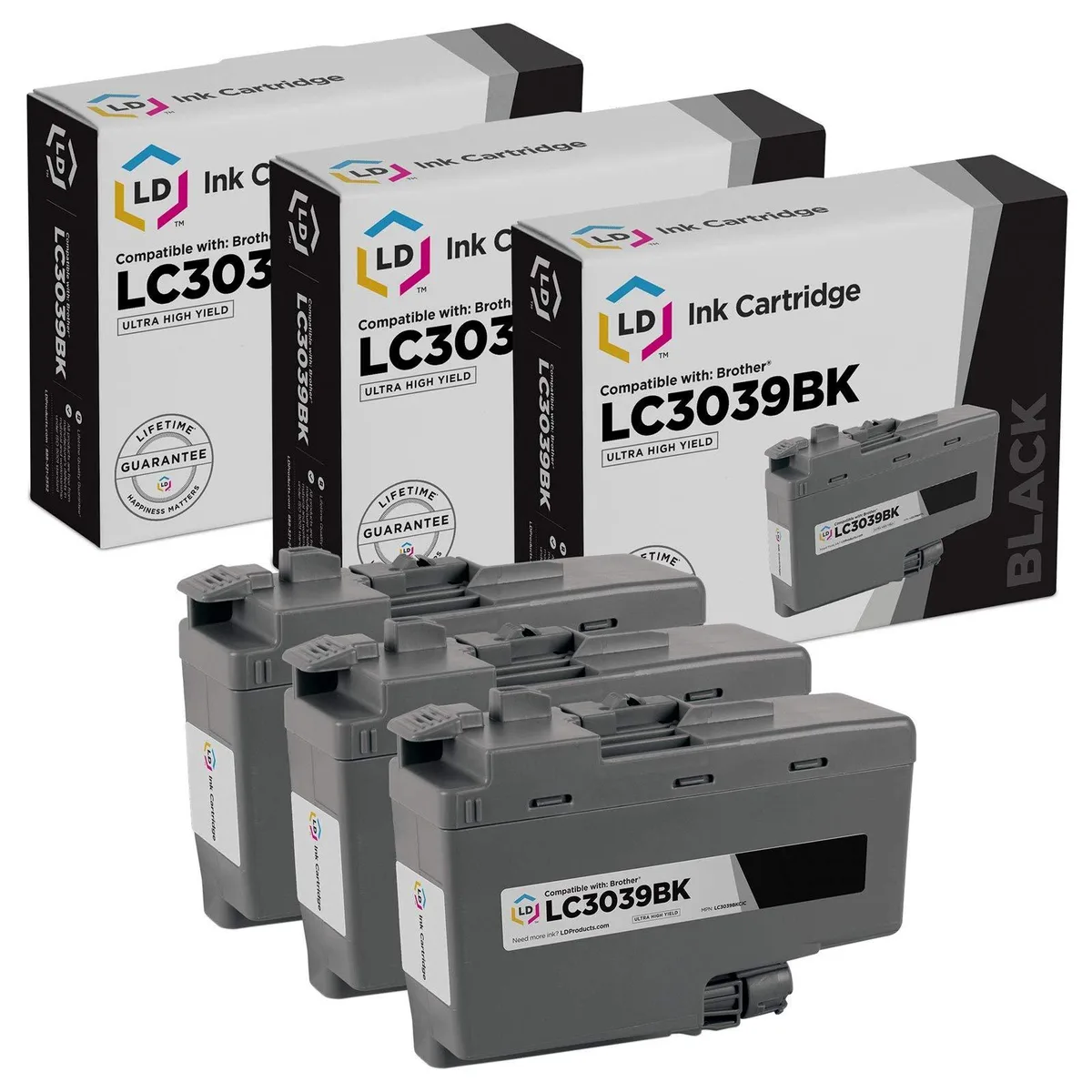 Brother Brother LC3039BK Ultra High Yield Black Ink Cartridge 3-Pack 6000 Pages — product photo