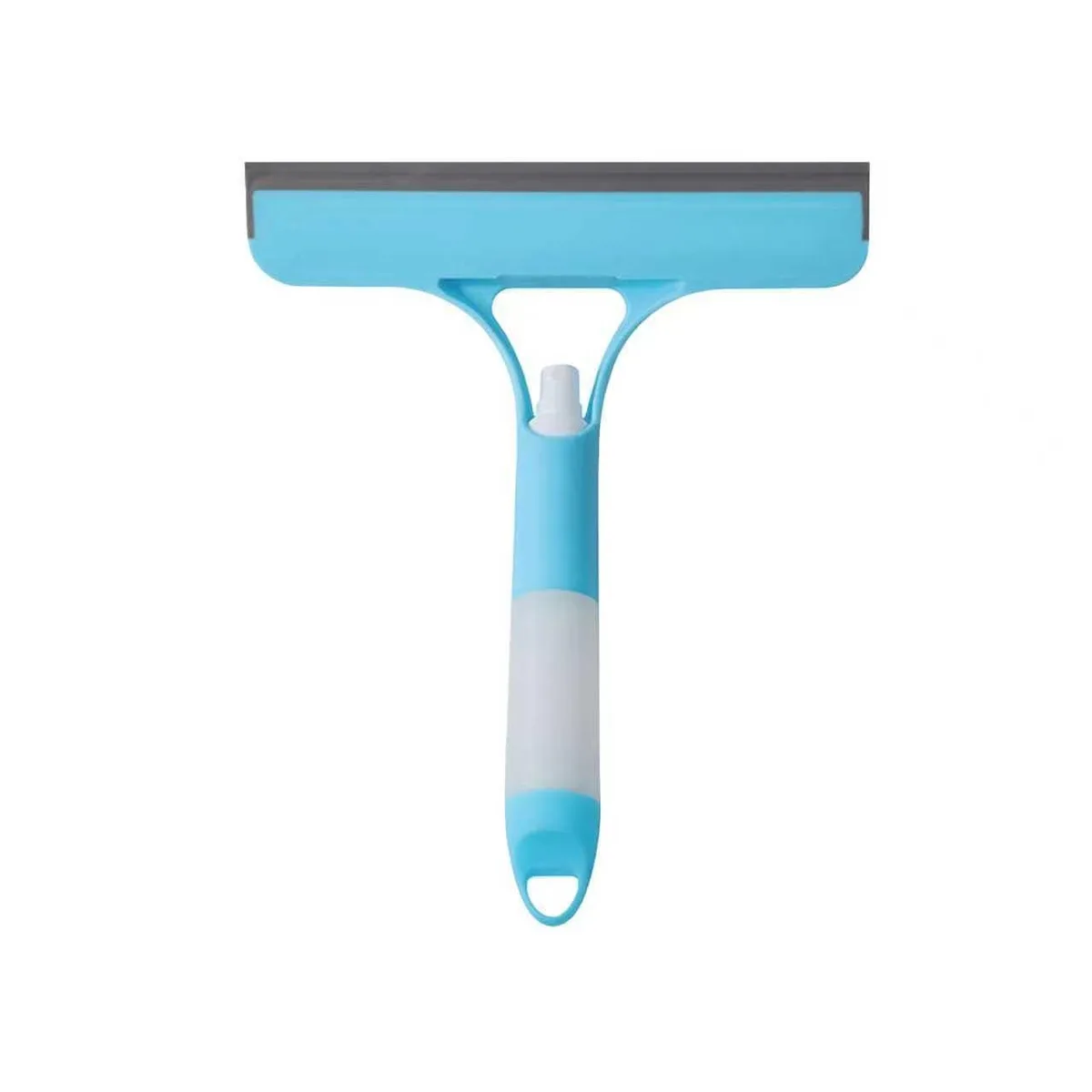 Blue 3-in-1 window squeegee with integrated spray bottle and sponge brush