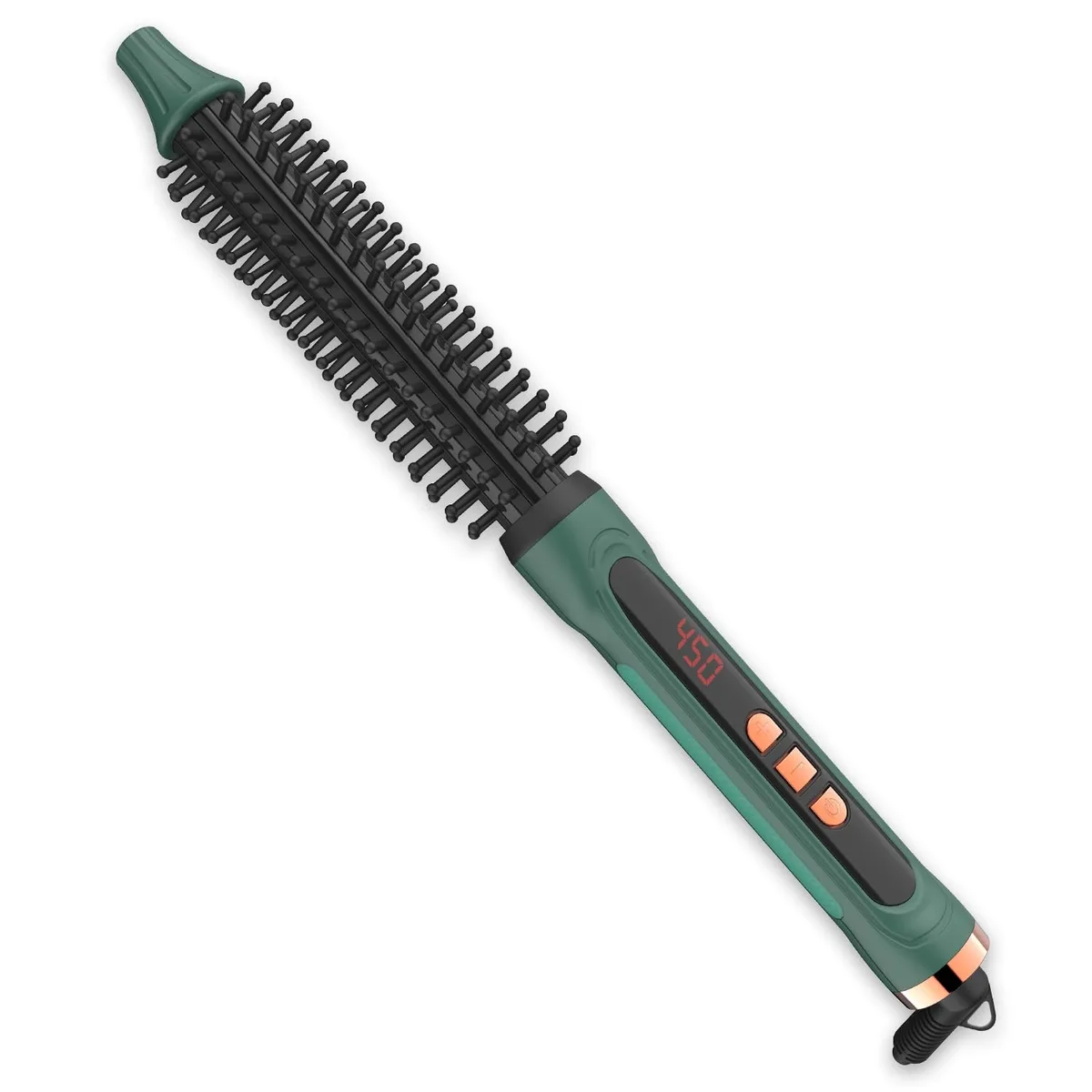 Green mini thermal round brush, 0.5 inch barrel, anti-scald bristles, LED display, 12 temperature settings