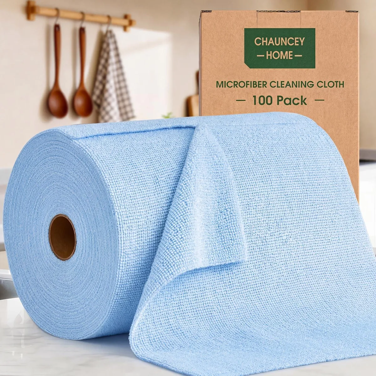 Blue microfiber cloth roll, 100 tear-away sheets, 9.8 inch square sheets