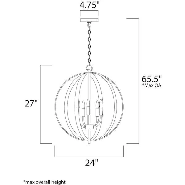 Five-light pendant with pivoting metal bands