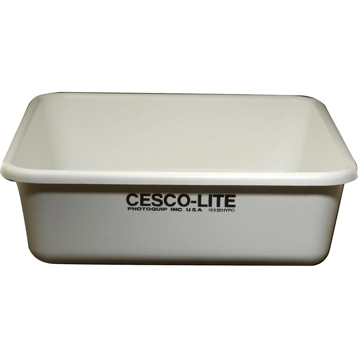 White rectangular developing tray, flat bottom, 16 by 20 by 5 inches