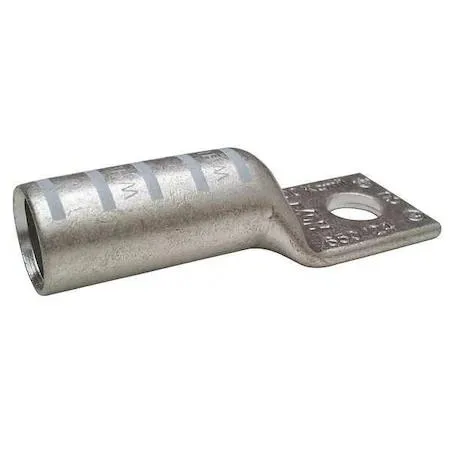 Copper compression lug, long barrel, one hole, 3/8 inch stud