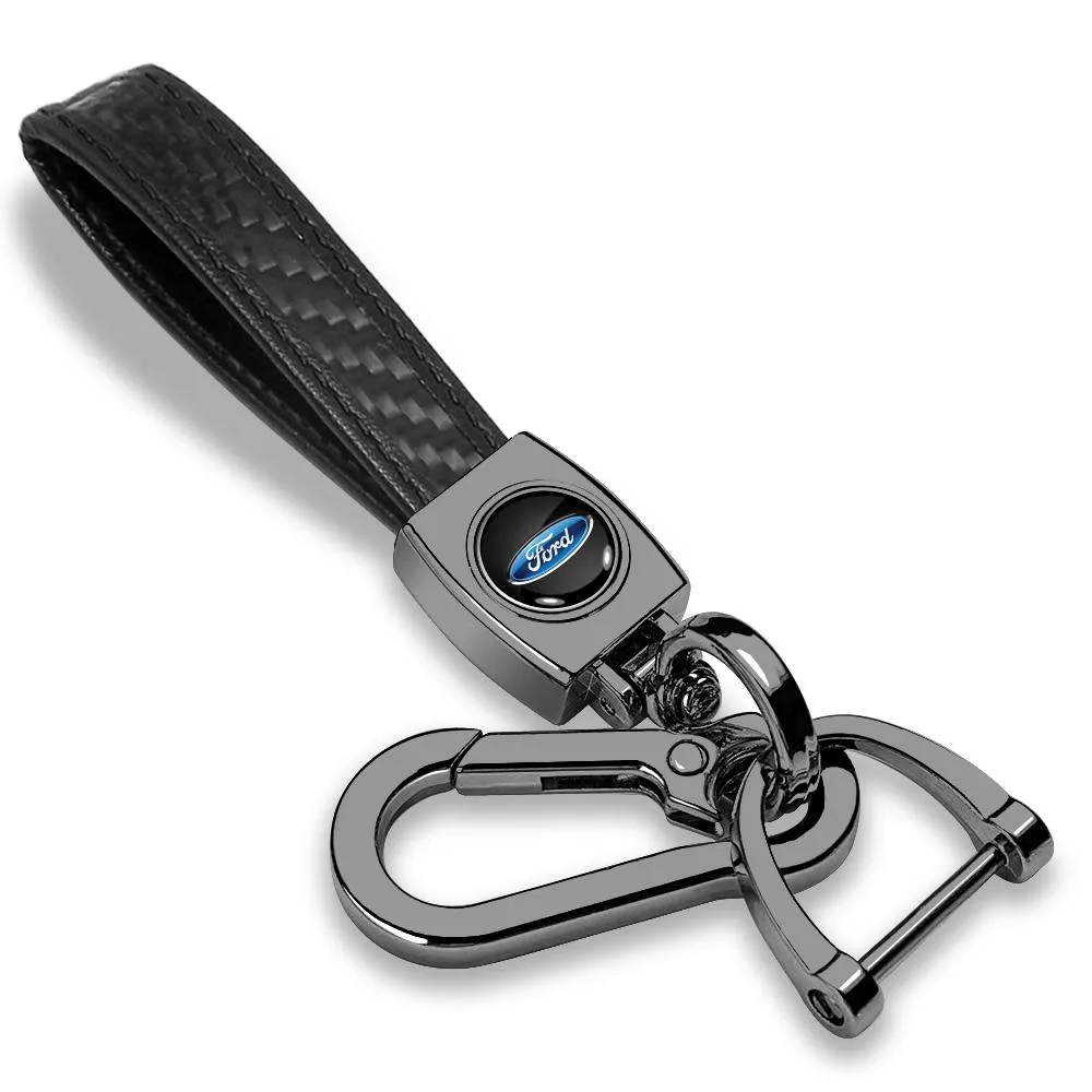 Black carbon fiber loop strap with Ford logo dome and gunmetal hook