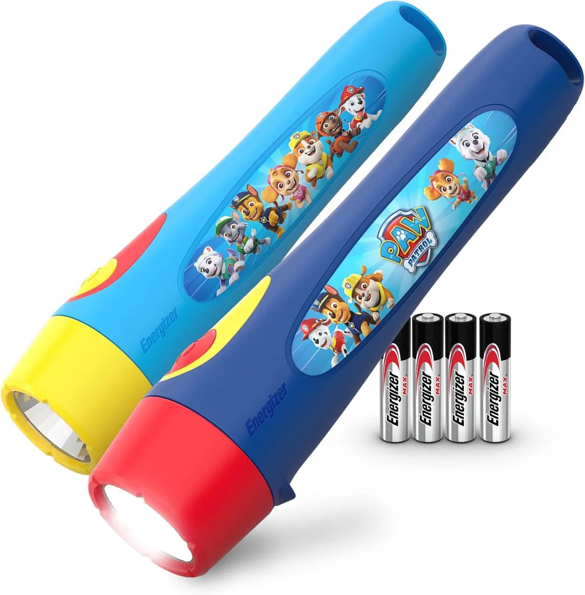 Two small PAW Patrol LED flashlights with batteries included