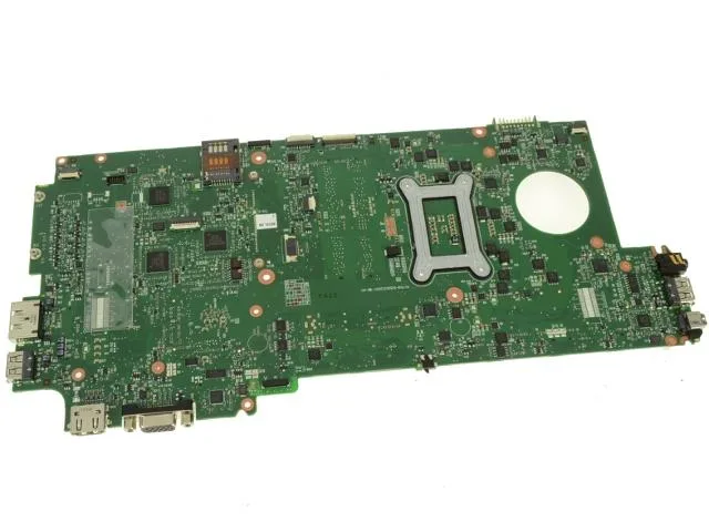 Green rectangular circuit board with silver connectors and chips