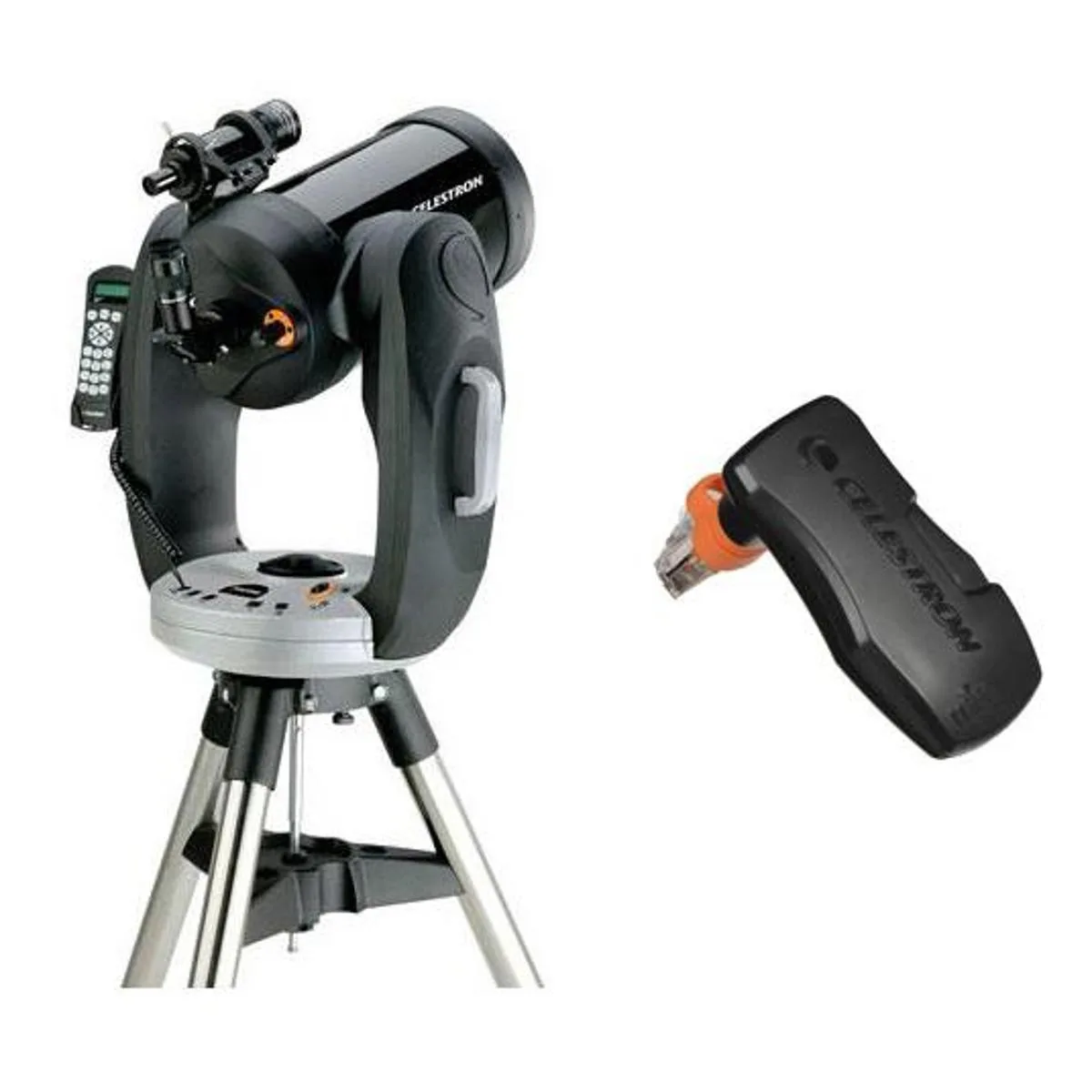 Orange-tube Schmidt-Cassegrain telescope on fork-arm altazimuth mount with steel tripod and Wi-Fi module