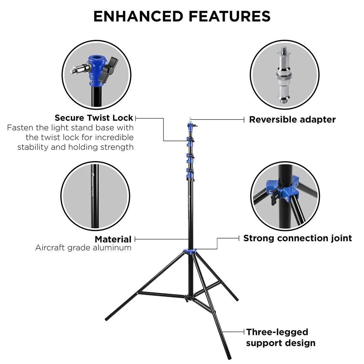 Flashpoint Brand Flashpoint 13' Blue Color Coded Pro Air Cushioned Heavy Duty Light Stand — product photo