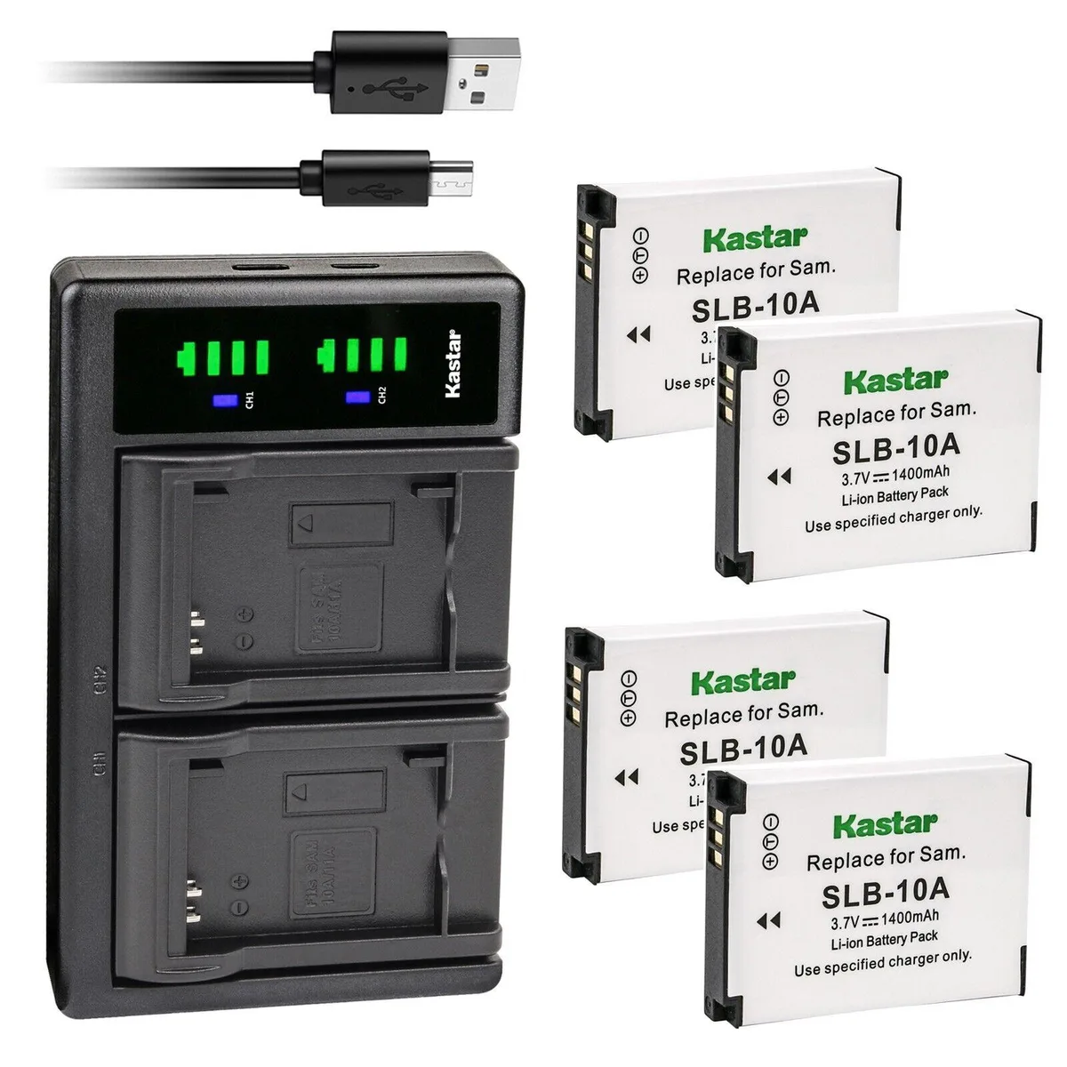 Kastar Kastar SLB-10A 4-pack Li-Ion batteries with dual USB charger — product photo