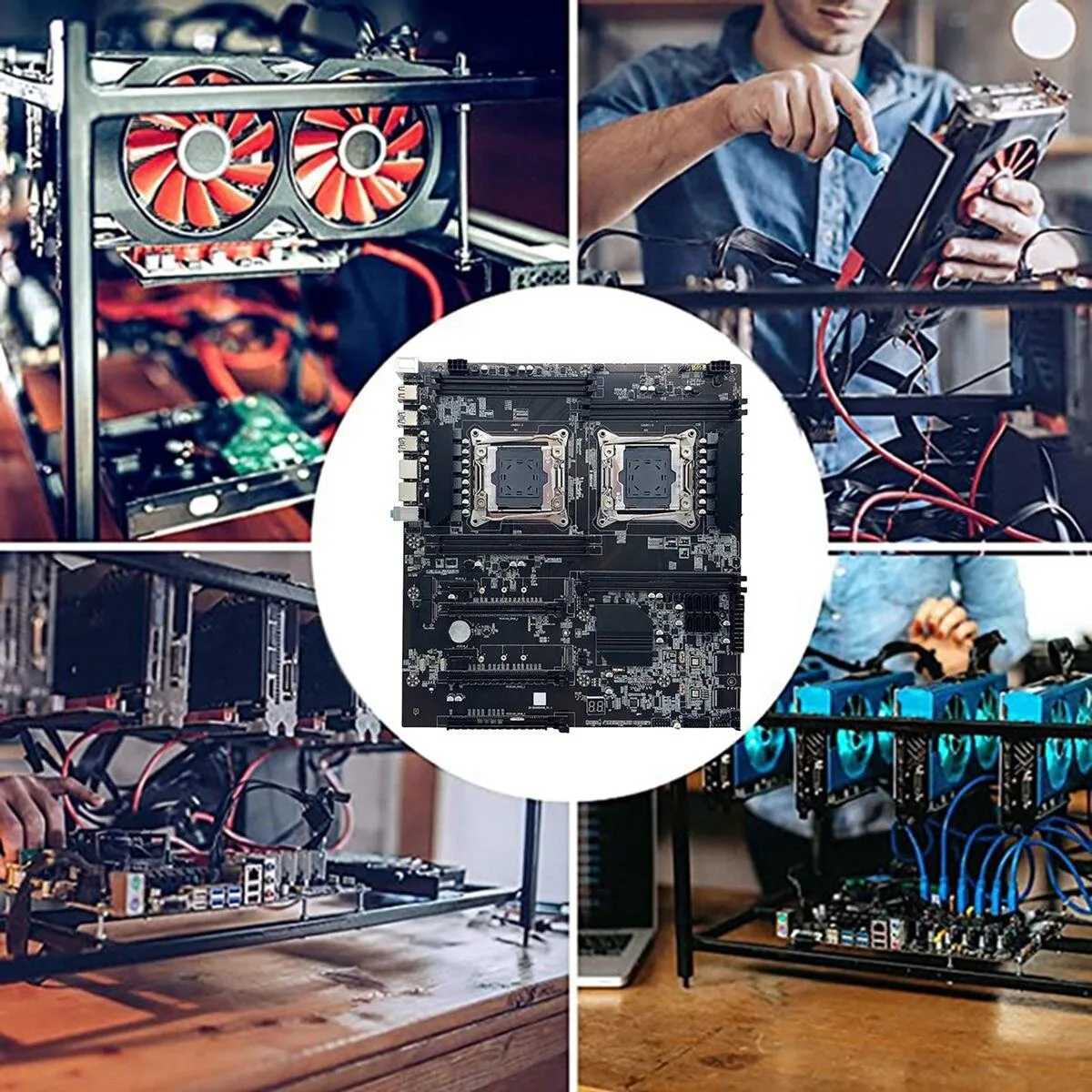YINGHUA YINGHUA X99 Dual CPU Server Motherboard LGA2011 V3/V4 8 DDR4 Slots 8 SATA 3.0 5 GPU — product photo