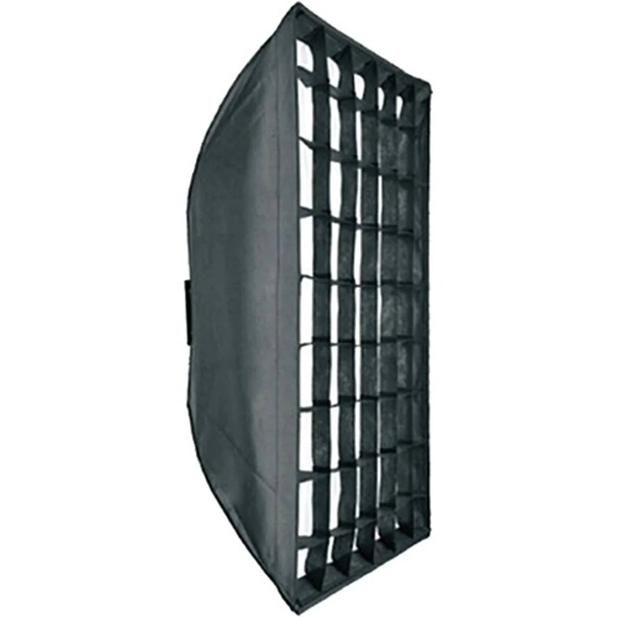 Square softbox with silver interior, black fabric, Bowens speed ring and fabric grid